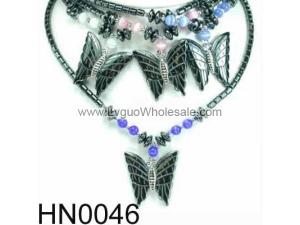 Colored Opal Beads Hematite Butterfly Pendant Beads Stone Chain Choker Fashion Women Necklace
